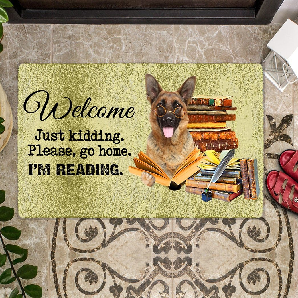 German Shepherd Please Go Home I'M Reading Doormat Foyer Christmas Decor Gifts For Pet Lovers