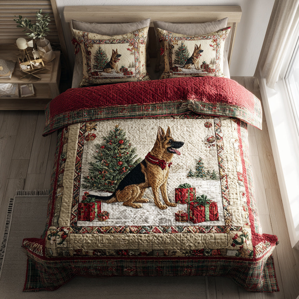 German Shepherd Presents Quilted Bedding Set Christmas Duvet Cover Christmas Gifts For German Shepherd Lovers