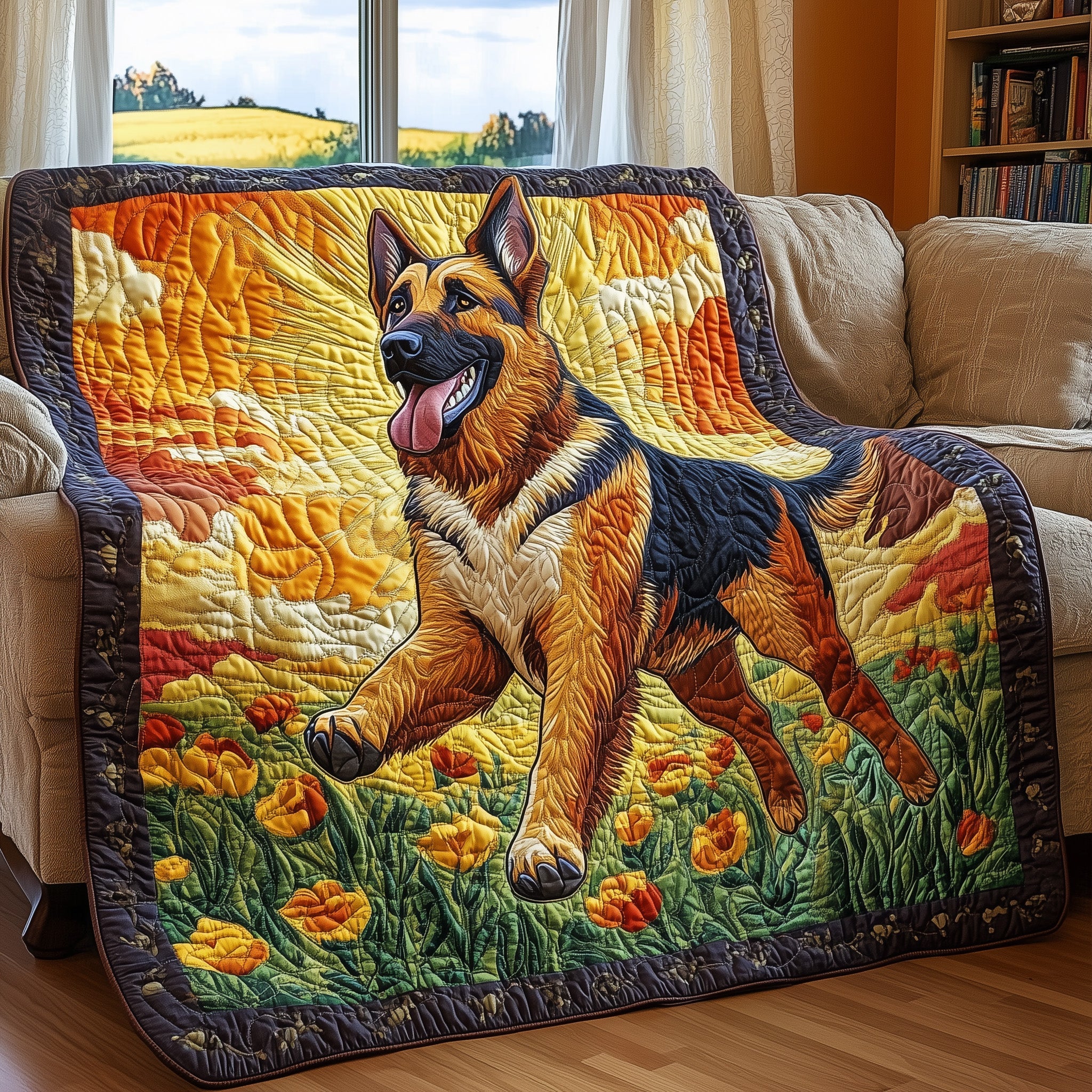 German Shepherd Quilted Blanket Christmas Quilted Throw Blanket