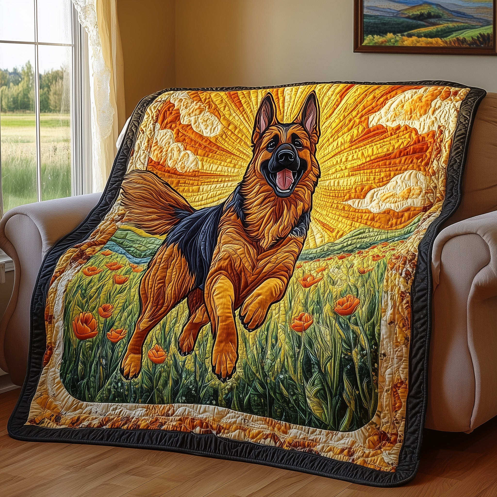 German Shepherd Quilted Blanket Nice Throw BlanketCool Gifts For Animal Lovers