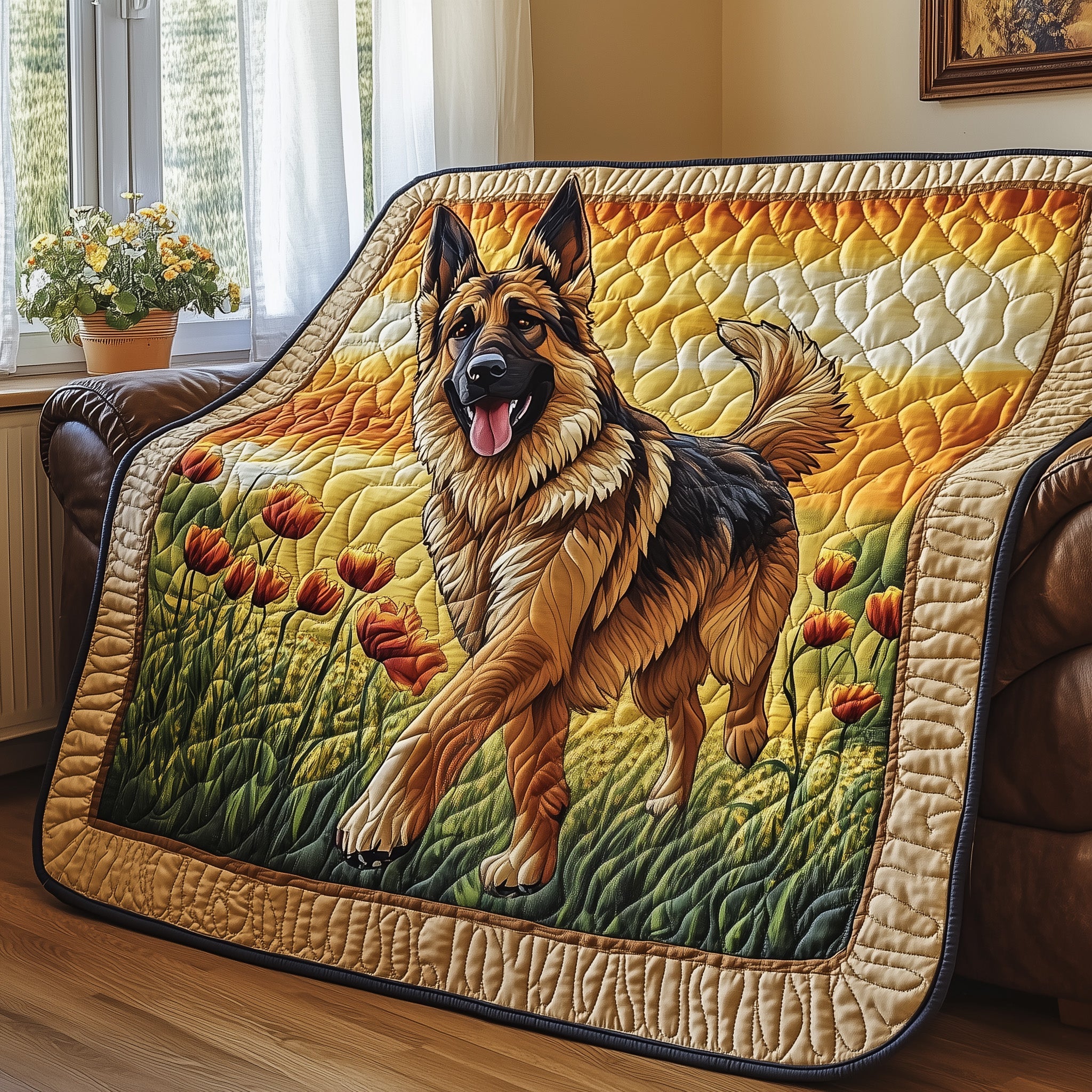 German Shepherd Quilted Blanket Nice Throw BlanketGifts For Dog Lovers People