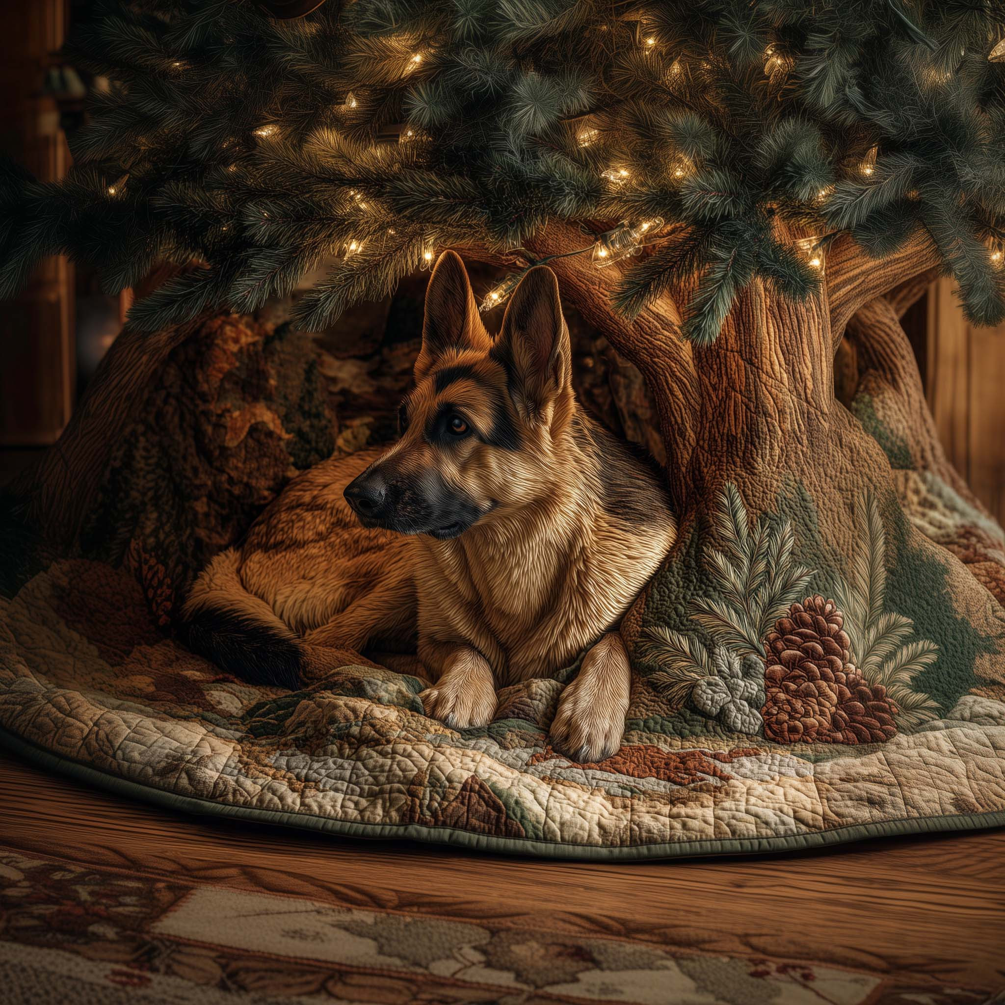 German Shepherd Quilted Tree Skirt Animal Home Decor Xmas Gifts For German Shepherd Lovers