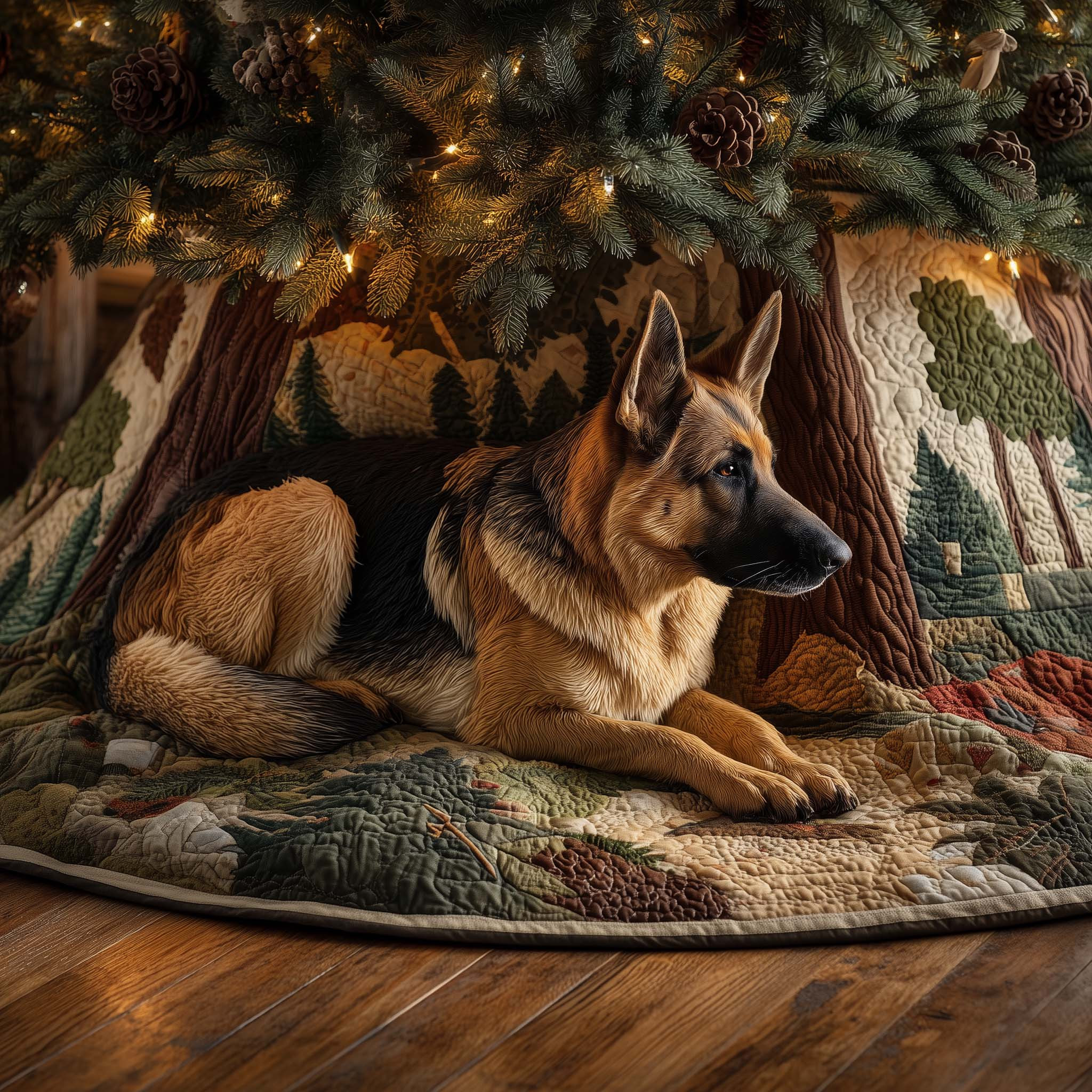 German Shepherd Quilted Tree Skirt Xmas Themed Animal Home Decor Dog Owner Christmas Gifts