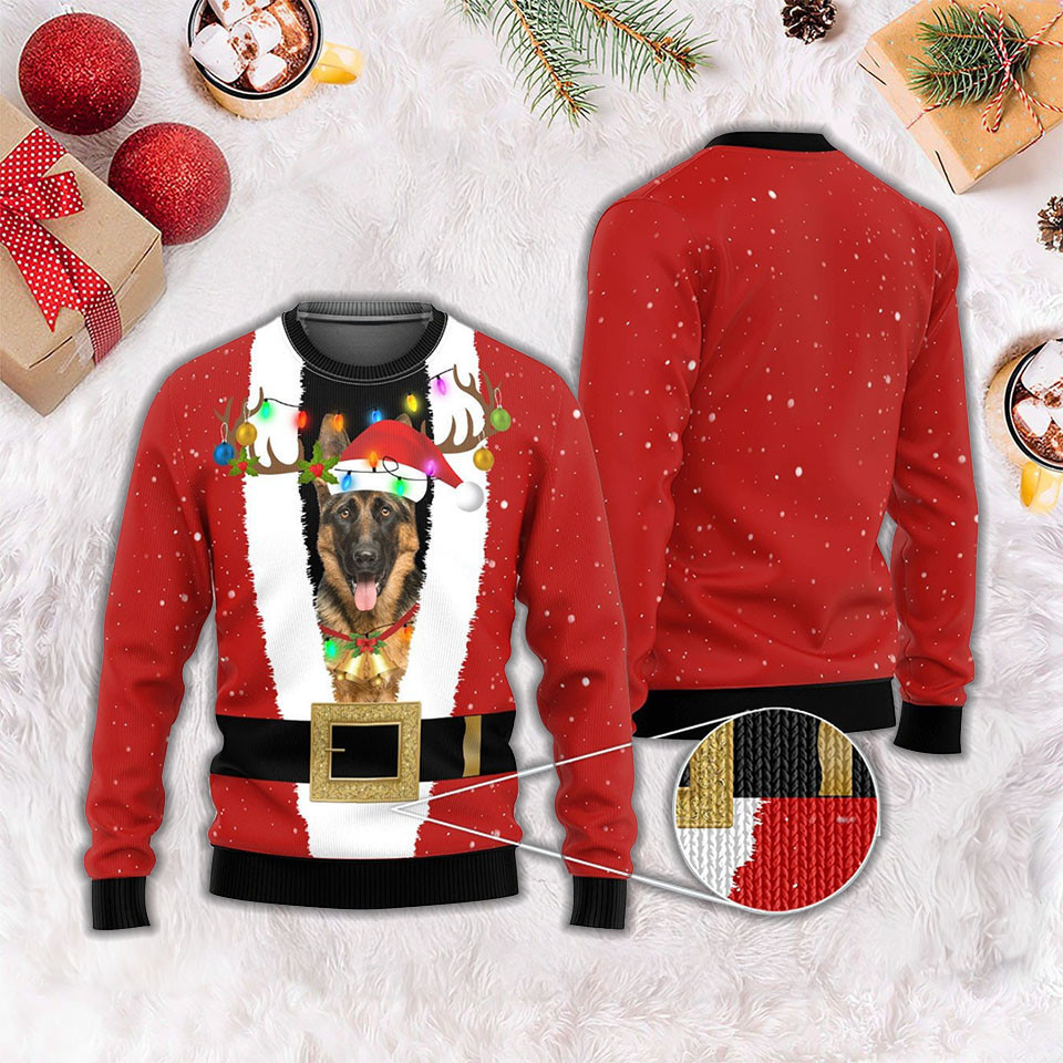 German Shepherd Santa Ugly Christmas Sweater Xmas Gifts For German Shepherd Lover Owner