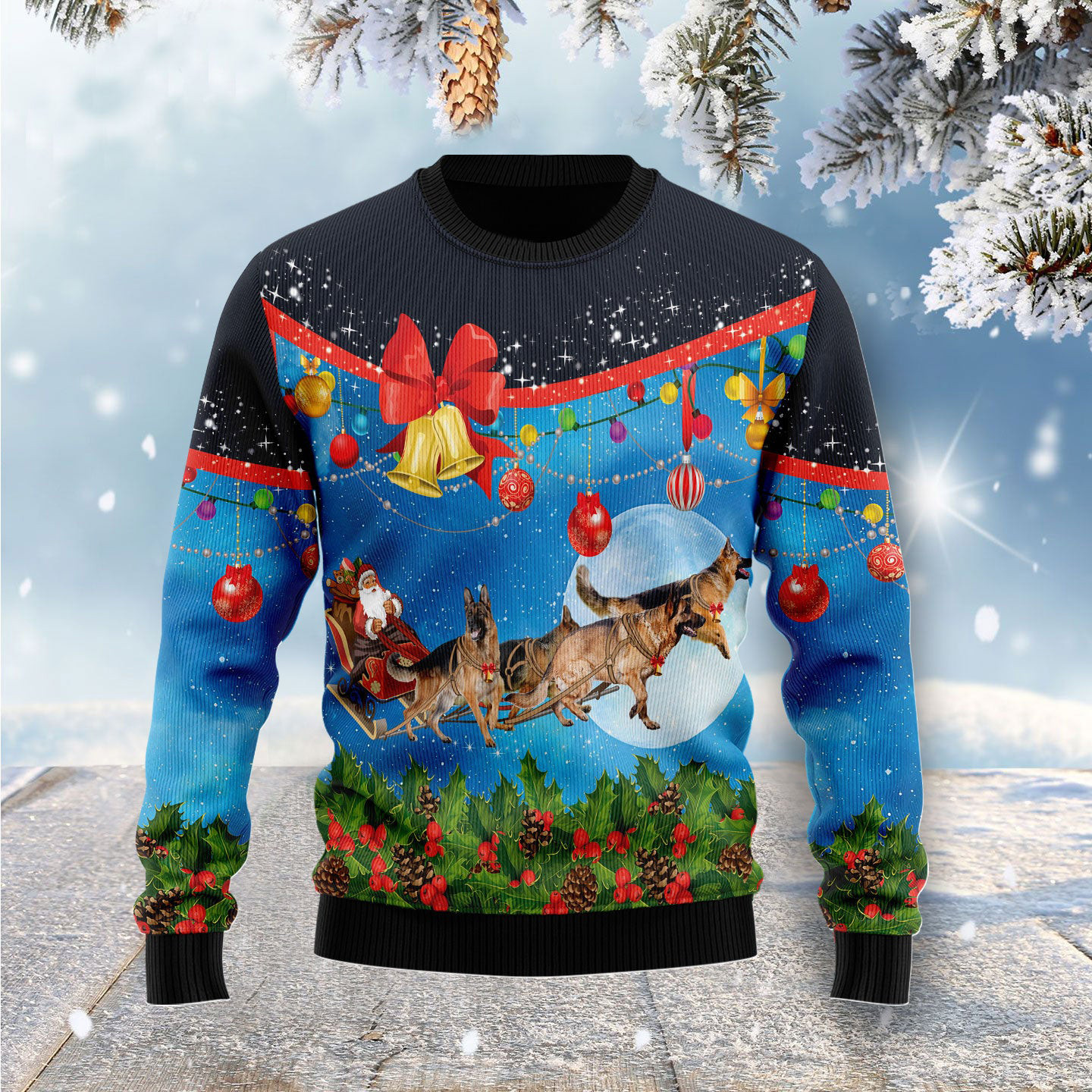 German Shepherd Sleigh Ugly Christmas Sweater Dog Themed Christmas Gifts For Dog Owners