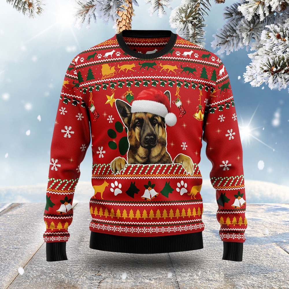 German Shepherd Waiting On Christmas Ugly Xmas Sweaters Gift For German Shepherd Lover