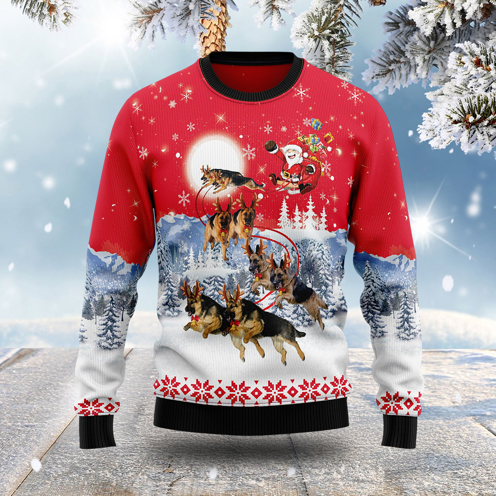 German Shepherd Waiting On Christmas Ugly Xmas Sweaters Gifts For German Shepherd Dog