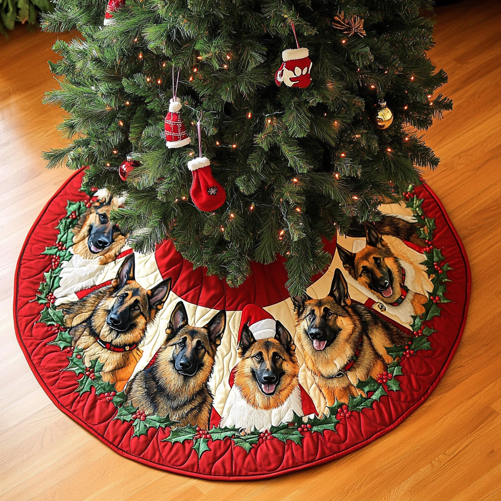 German Shepherd Xmas Joy Christmas Quilted Tree Skirt Merry And Bright Holiday Decor Classic Christmas Home Decor