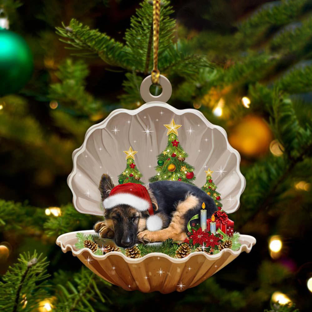 German Shepherd3 Sleeping in Pearl Dog Christmas Ornament Flat Acrylic