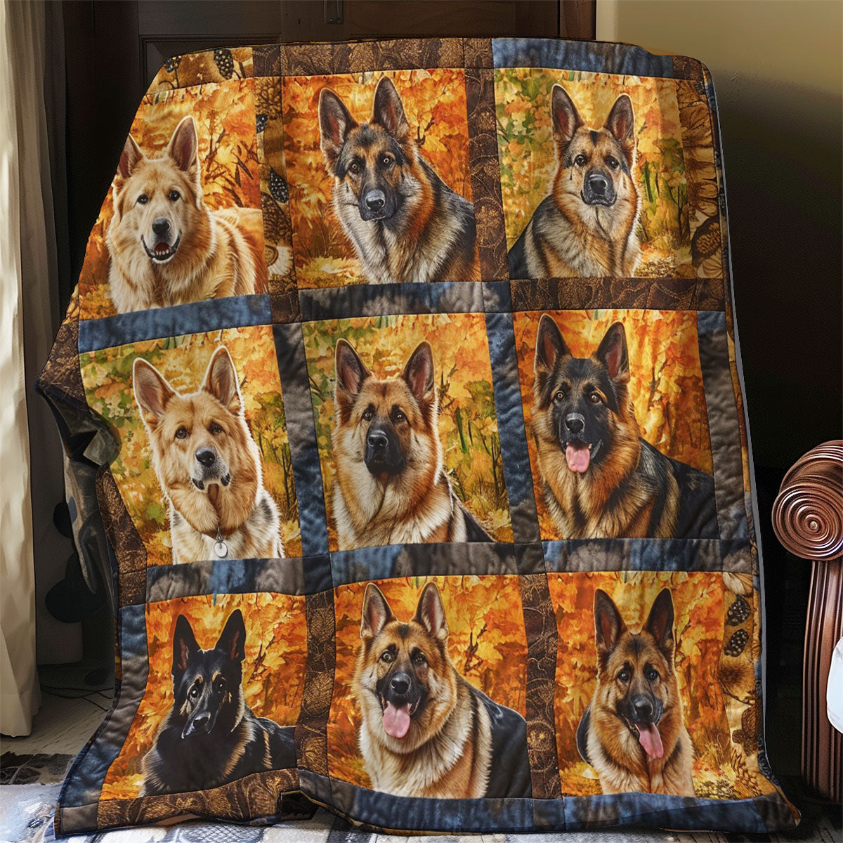 German Shepherds With Autumn Quilt Blanket Best Throw Blanket Meaningful Anniversary Gifts