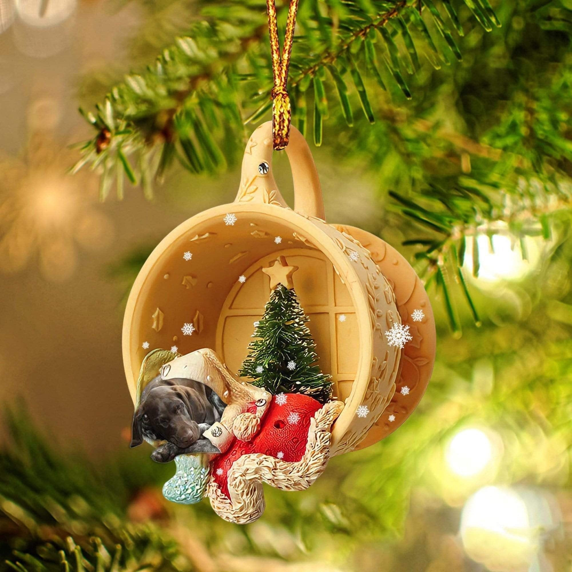 German Shorthaired Sleeping In A Cup Christmas Ornament Flat Acrylic Dog Christmas Ornament