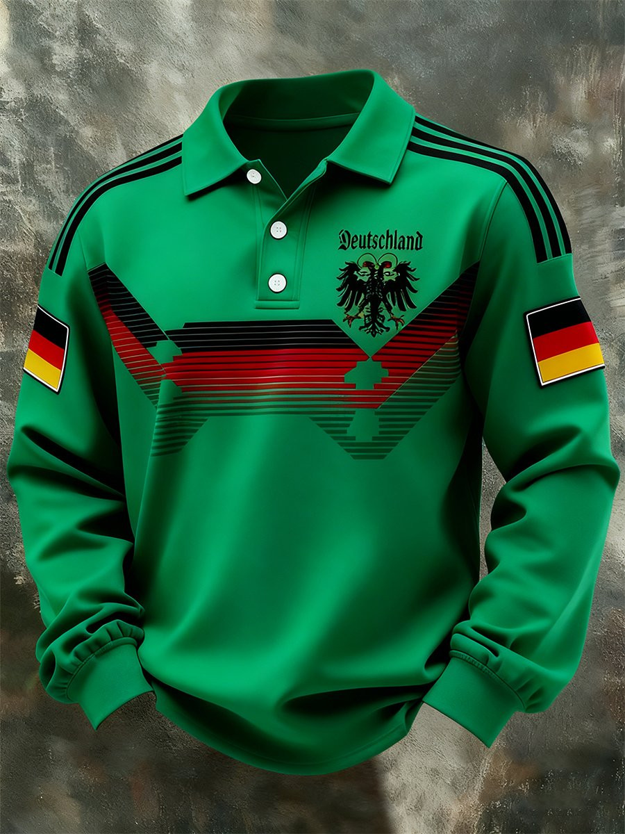 German World Cup 2026 Long Sleeve Polo Shirt Germany National Football Team Merch Green