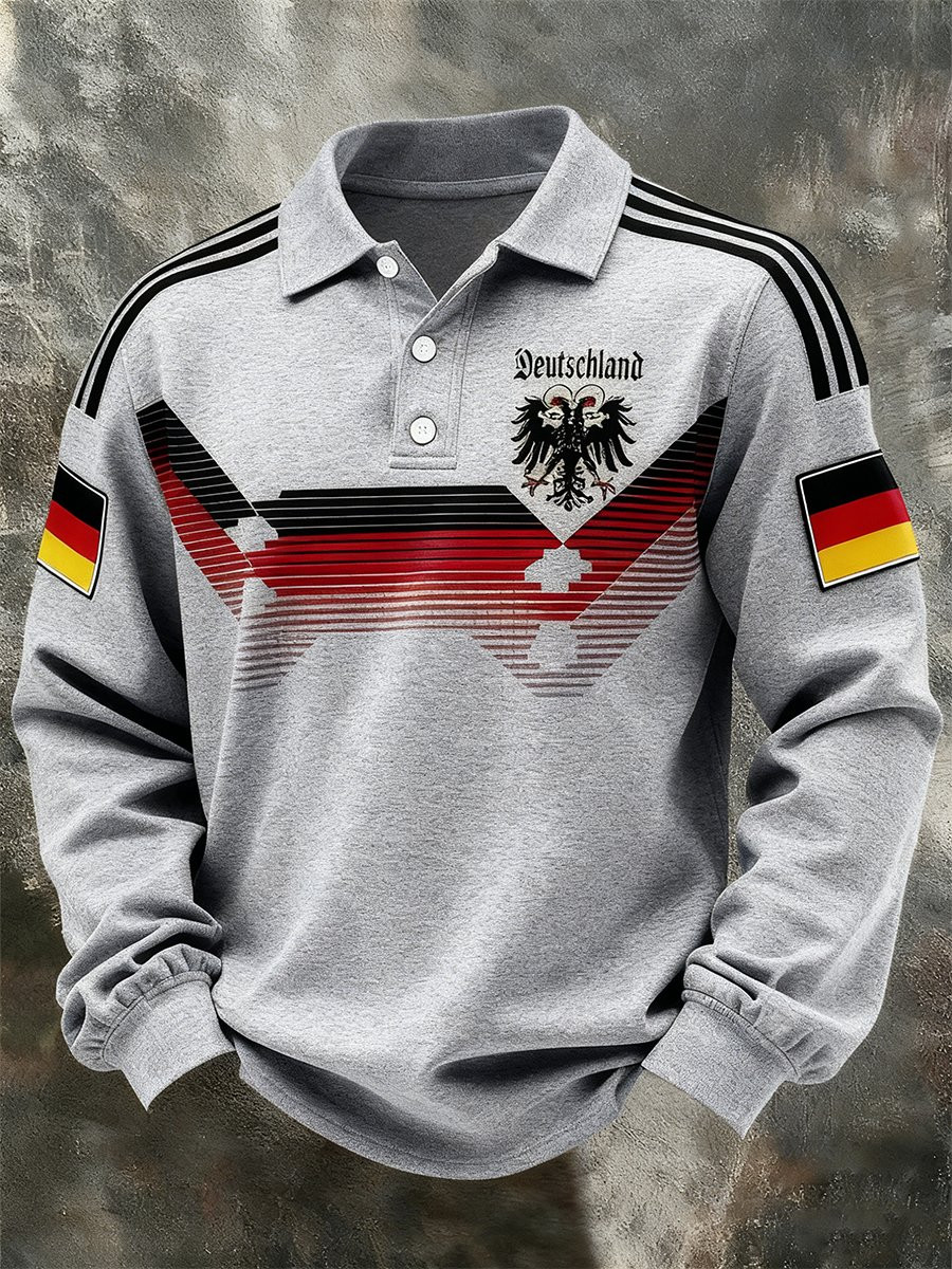 German World Cup 2026 Long Sleeve Polo Shirt Germany National Football Team Merch Grey
