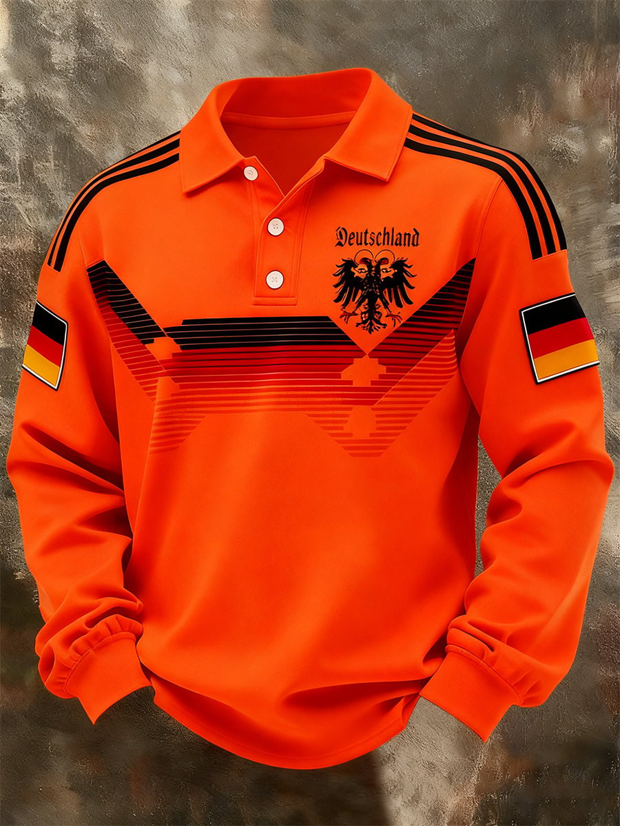 German World Cup 2026 Long Sleeve Polo Shirt Germany National Football Team Merch Orange