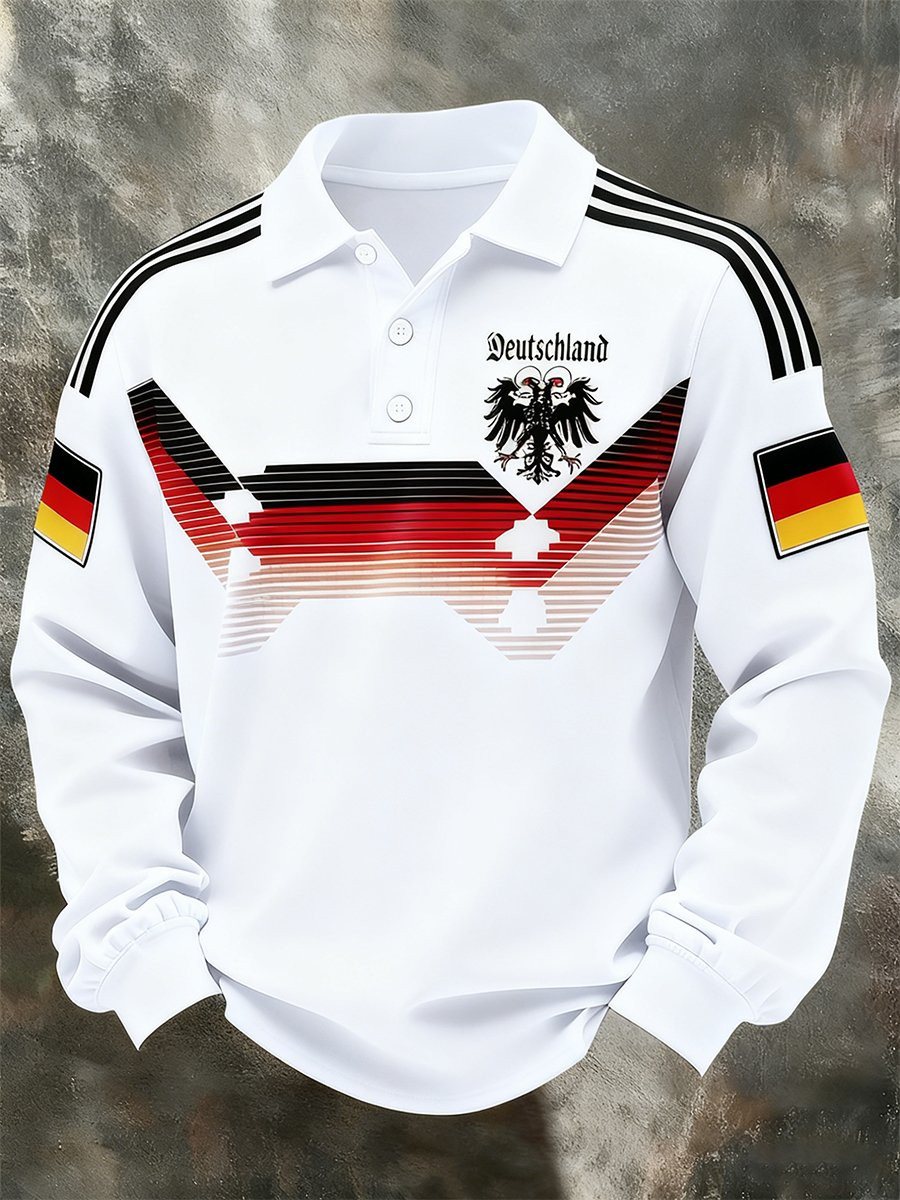 German World Cup 2026 Long Sleeve Polo Shirt Germany National Football Team Merch White