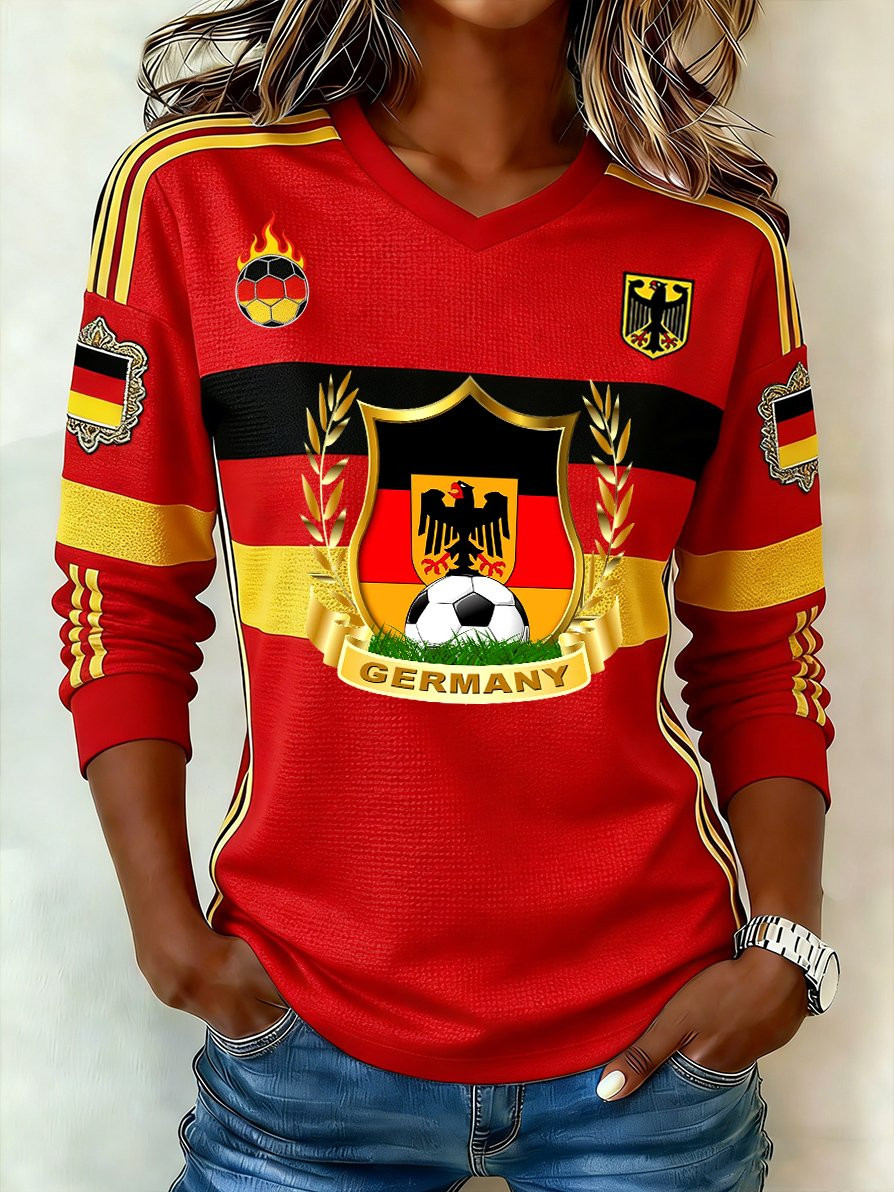 German World Cup 2026 Long Sleeve V-Neck Shirt For Women Germany National Football Team Fan Gifts