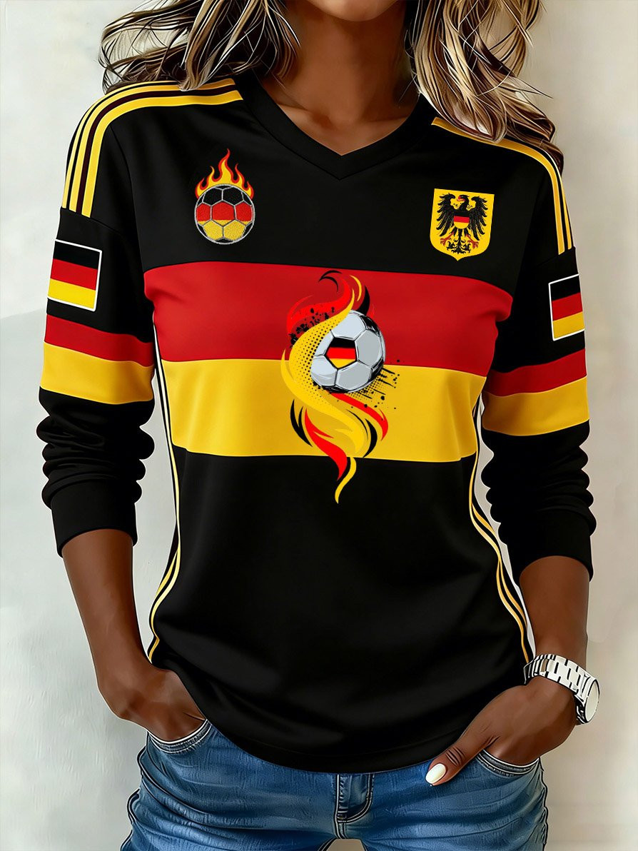 German World Cup 2026 Long Sleeve V-Neck Shirt Germany National Football Team Game Day Apparel German World Cup 2026 Long Sleeve V-Neck Shirt Germany National Football Team Game Day Apparel