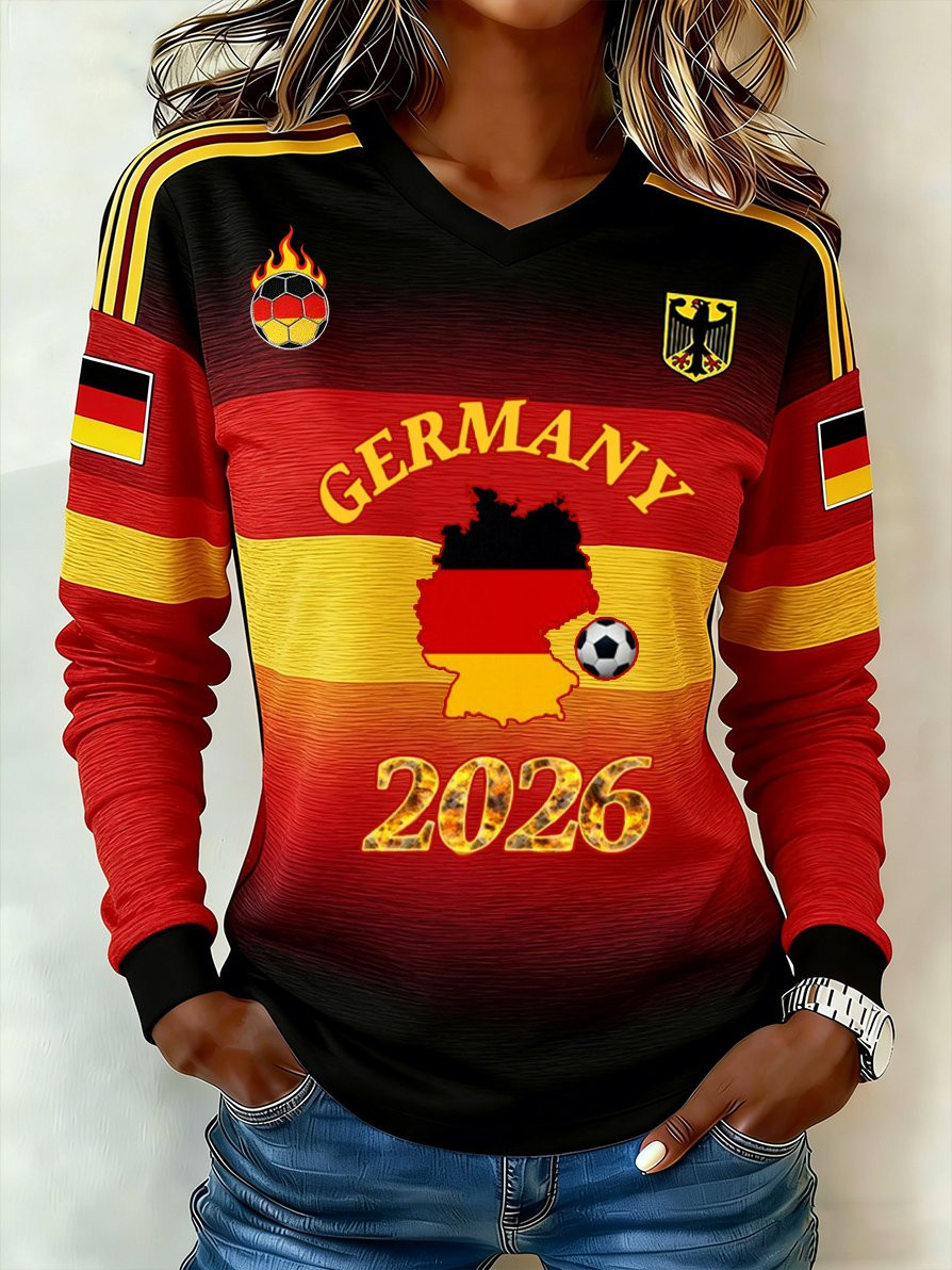 German World Cup 2026 Long Sleeve V-Neck Shirt Germany National Football Team Merch Fan Apparel