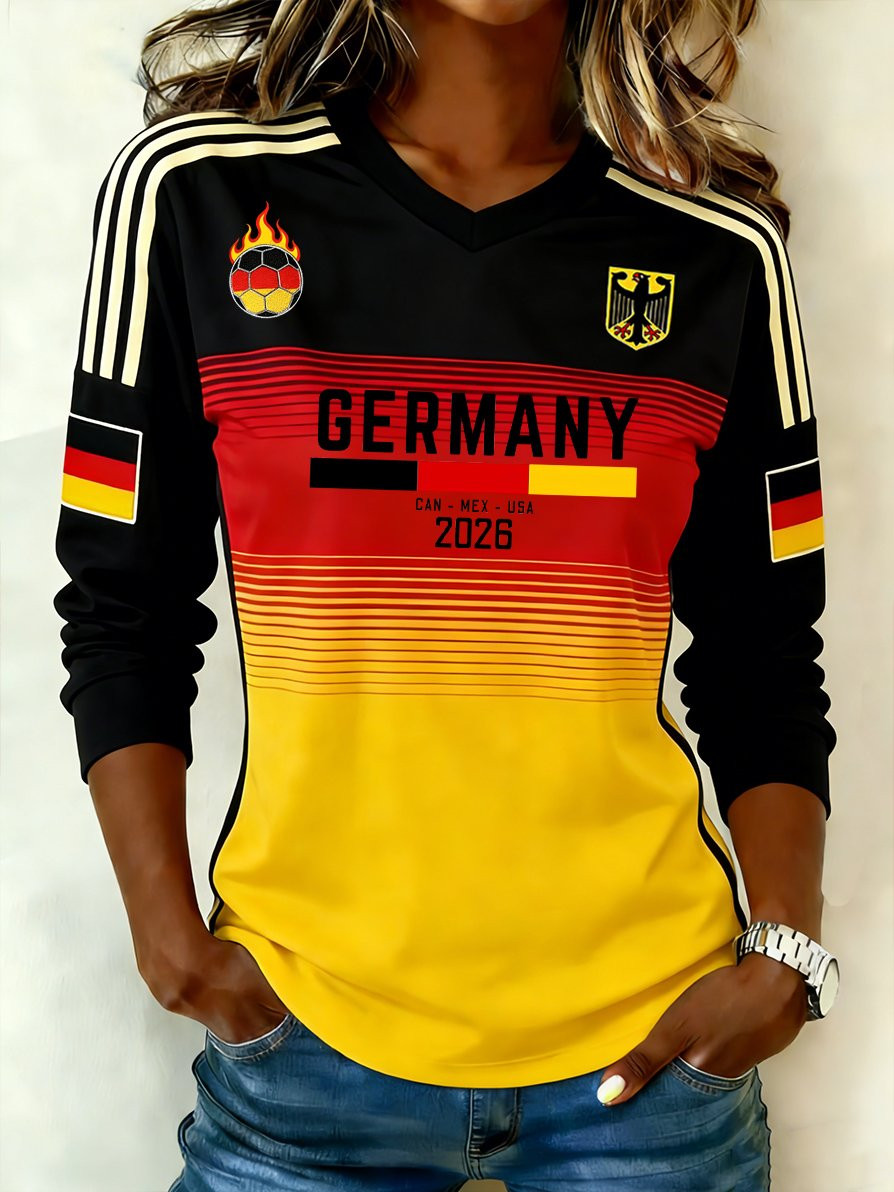 German World Cup 2026 Long Sleeve V-Neck Shirt Germany National Football Team Merch For Fans German World Cup 2026 Long Sleeve V-Neck Shirt Germany National Football Team Merch For Fans