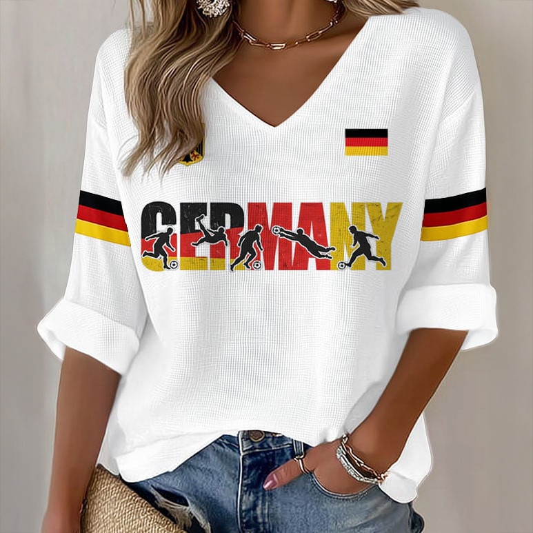 Germany FIFA Club World Cup Bracket V-Neck Long Sleeve Shirt Game Day Clothing Soccer Fan Gear