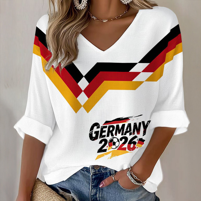 Germany FIFA Club World Cup Bracket V-Neck Long Sleeve Shirt Soccer Fan Apparel Game Day Gear