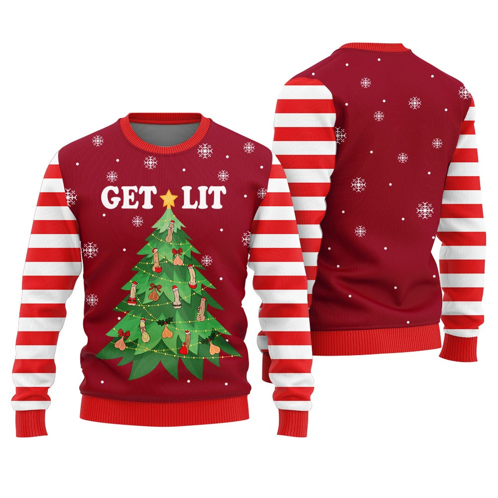 Get Lit Dickmas Naughty Ugly Christmas Sweater Soft Cotton Sweatshirt for Winter Comfort