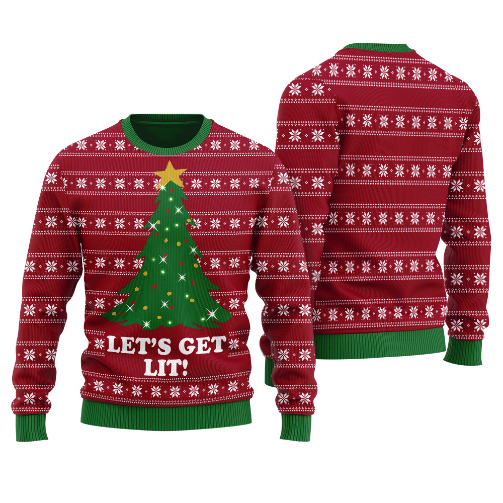 Get Lit Funny Ugly Christmas Sweater Cardinal Red Funny Xmas Sweater for Ugly Sweater Parties
