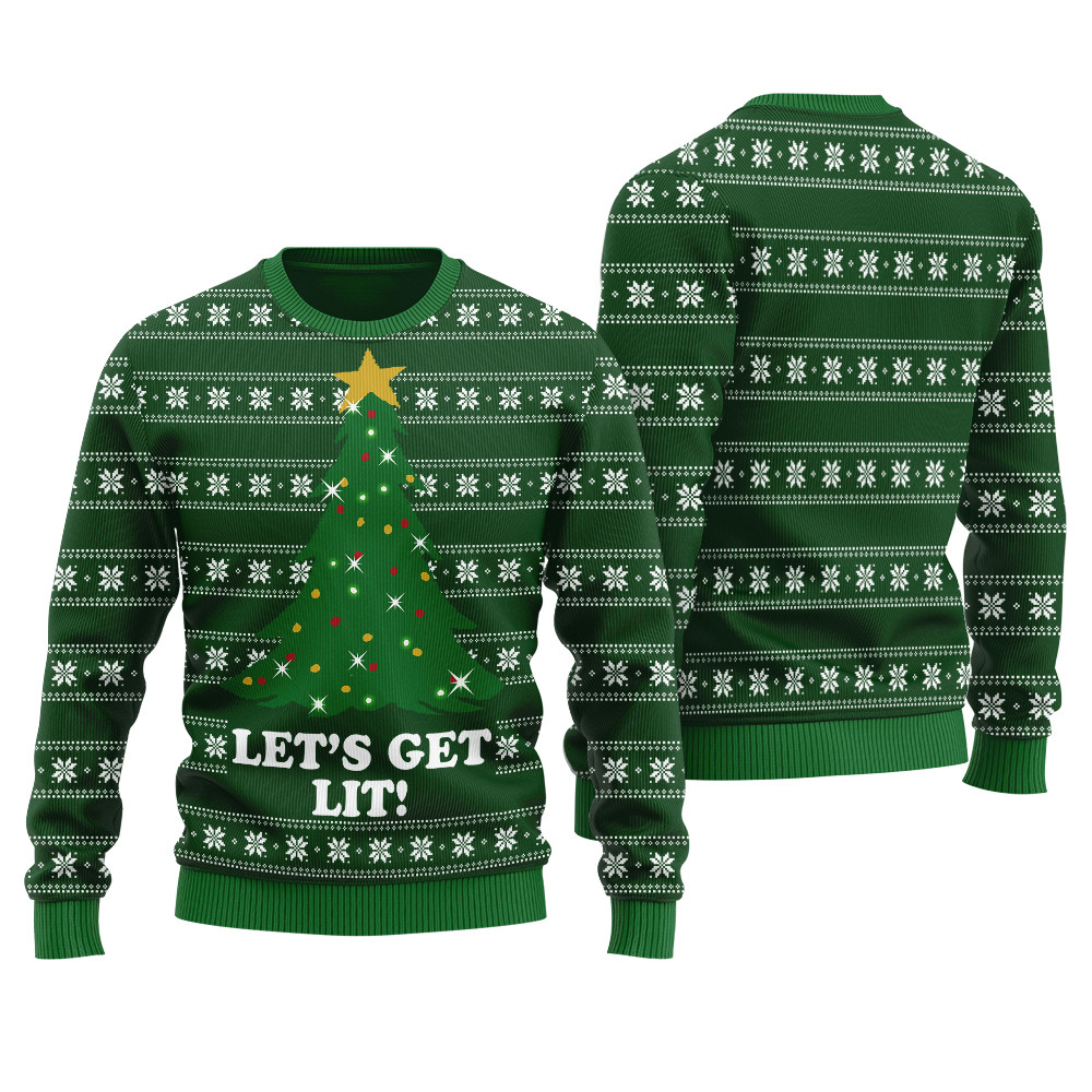 Get Lit Funny Ugly Christmas Sweater Forest Green Merry Christmas Sweatshirt for Holiday Fun
