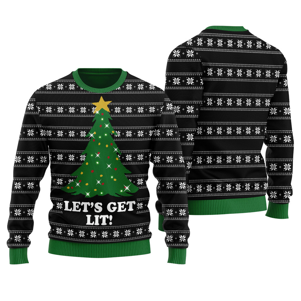 Get Lit Funny Ugly Christmas Sweater Women Black Seasonal Gift Merch for Cozy Christmas Vibes