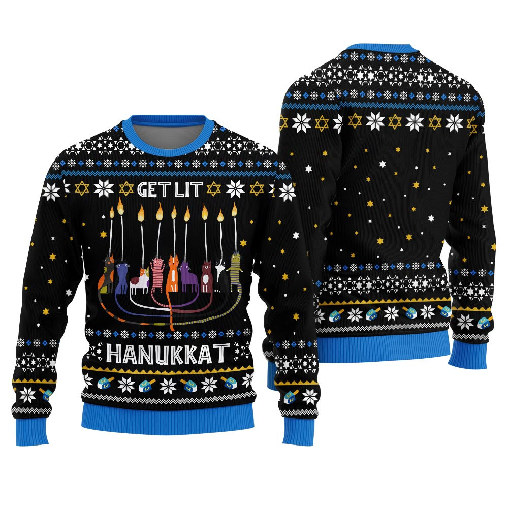 Get Lit Hanukkah Ugly Holiday Sweater Meaningful Holiday Gift Merch to Show You Care
