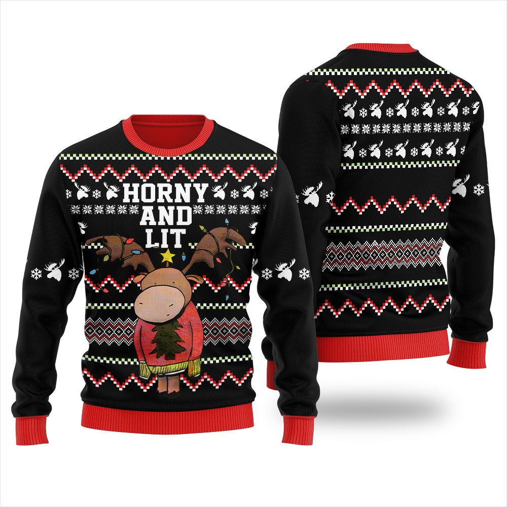 Get Lit Moose Horny Christmas Sweater Women Perfect Merch Gift for the Christmas Season