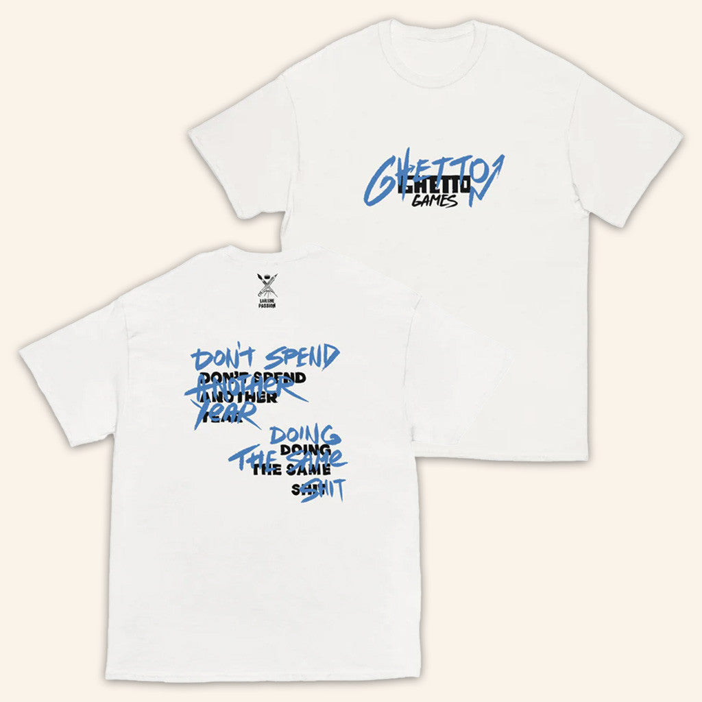 Ghetto Merch White With Blue T-Shirt Birthday Presents For Boyfriend