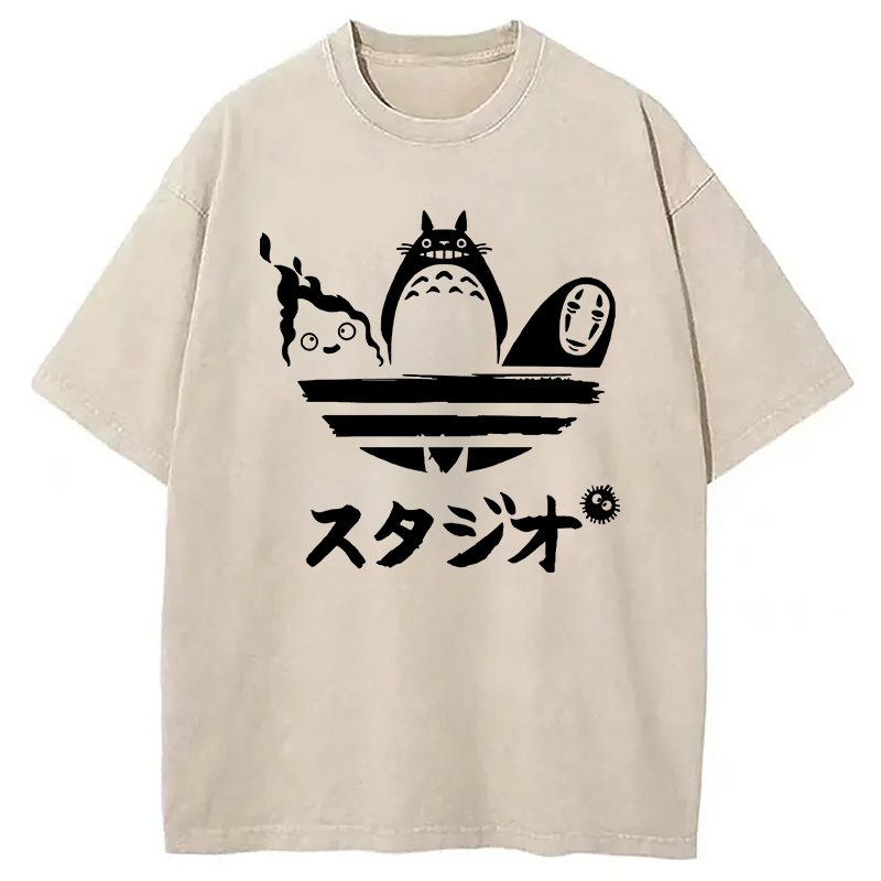 Ghibli Vintage Japanese Washed T-Shirt Casual Vintage Everyday Look Gifts For Him