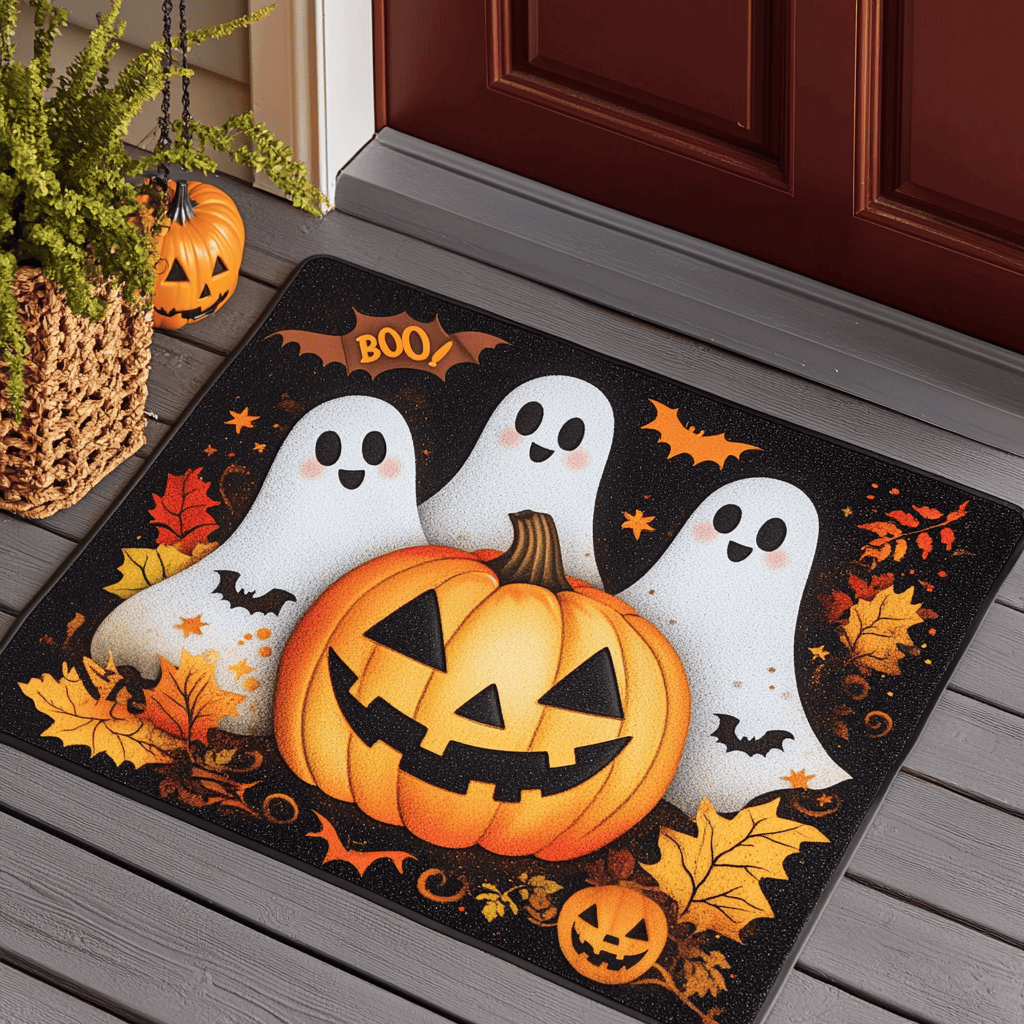 Ghost And Gourd Greetings Doormat Best Decoration Gift For Friends and Family on Halloween Day