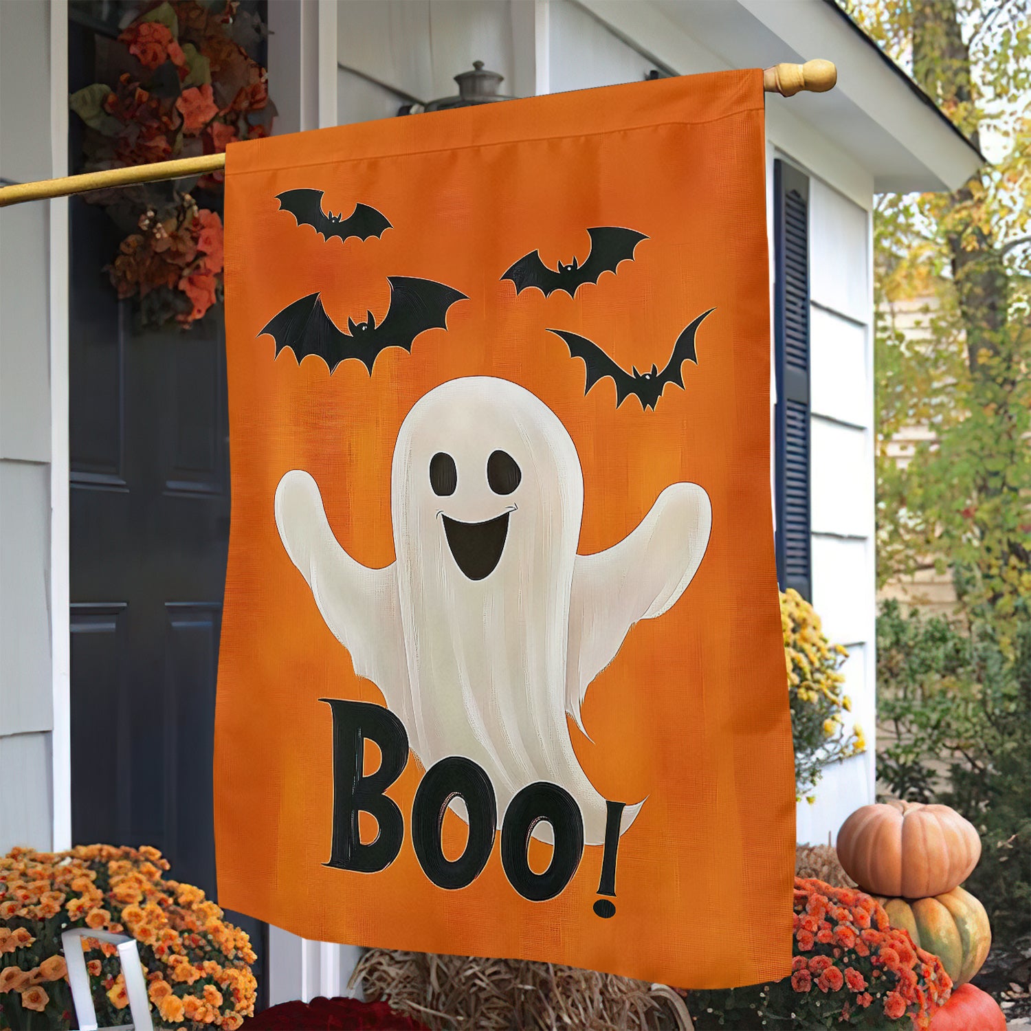 Ghost Halloween Flag Ghost And Bat Boo Halloween Outdoor Decor Spooky Gift For Bat Lovers