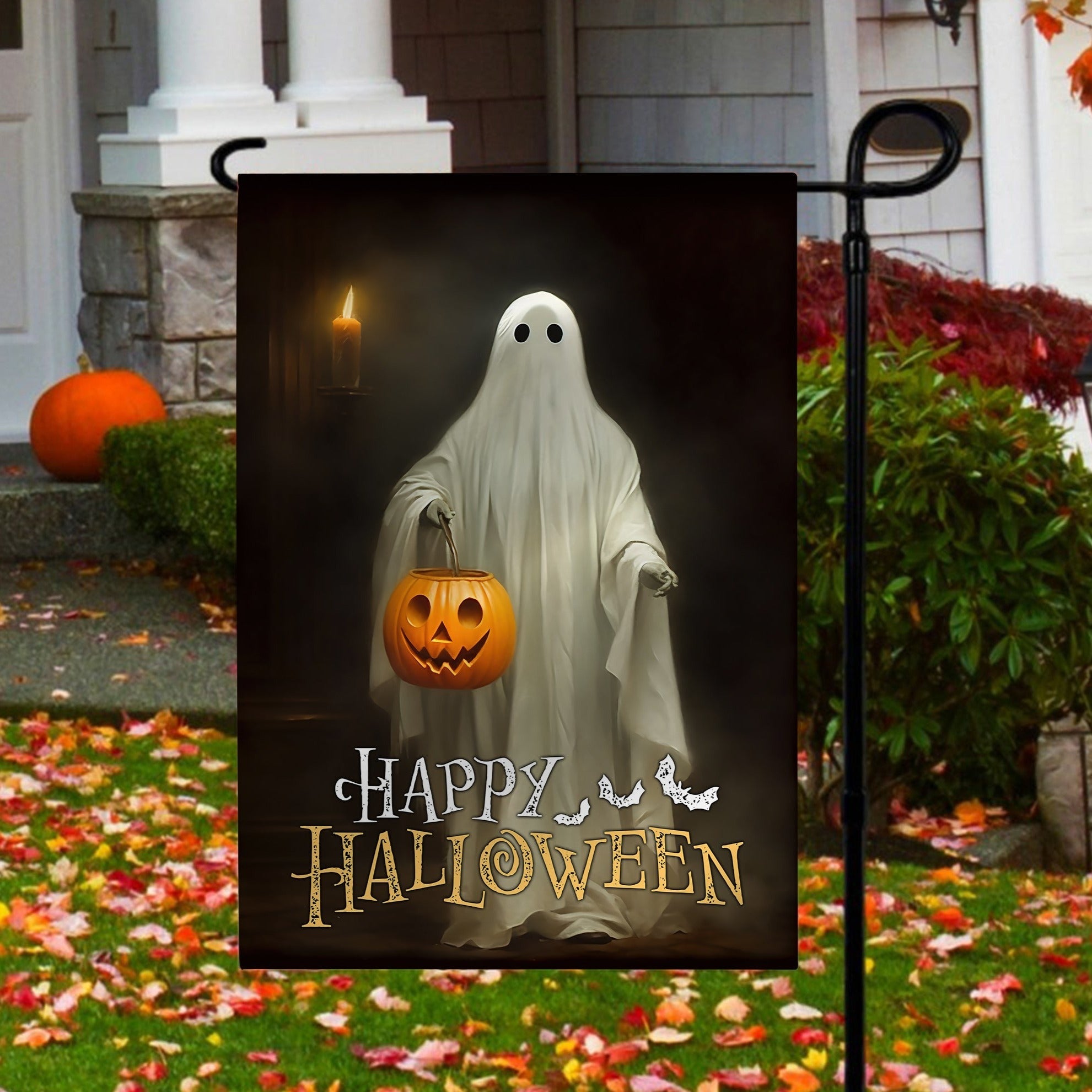 Ghost Halloween Flag Ghost Stand Alone Holding A Pumpkin Happy Halloween Flag Gift Ideas