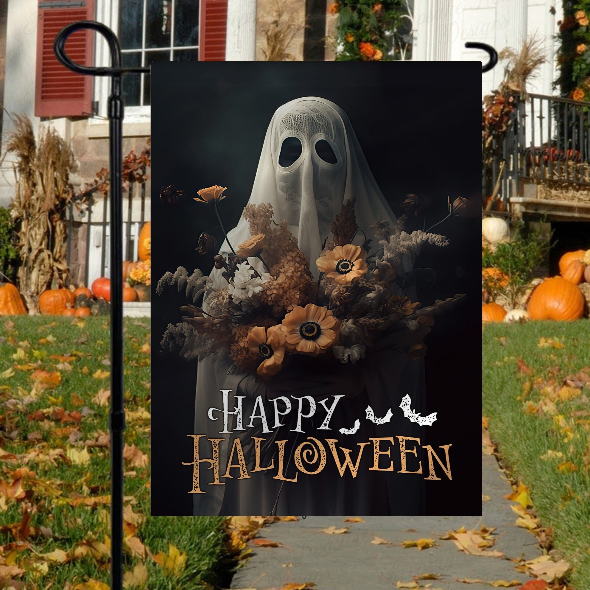 Ghost Halloween Flag The Ghost Brings Wildflowers Happy Halloween Flag Gift Ideas