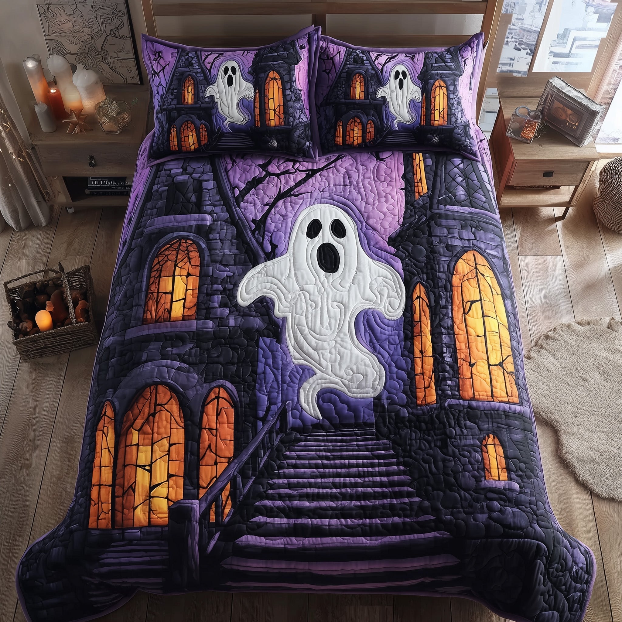 Ghost Manor Quilted Bedding Set Cotton Sateen