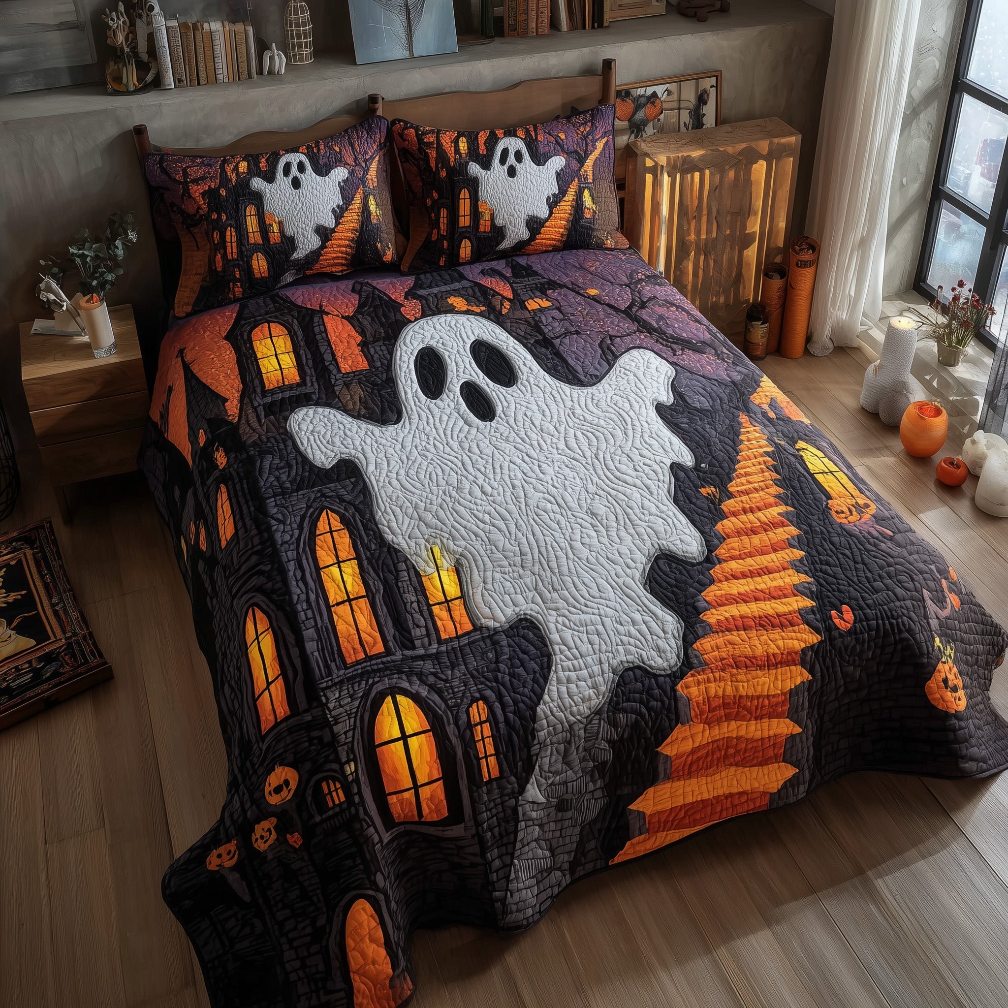 Ghost Manor Quilted Bedding Set Microfiber