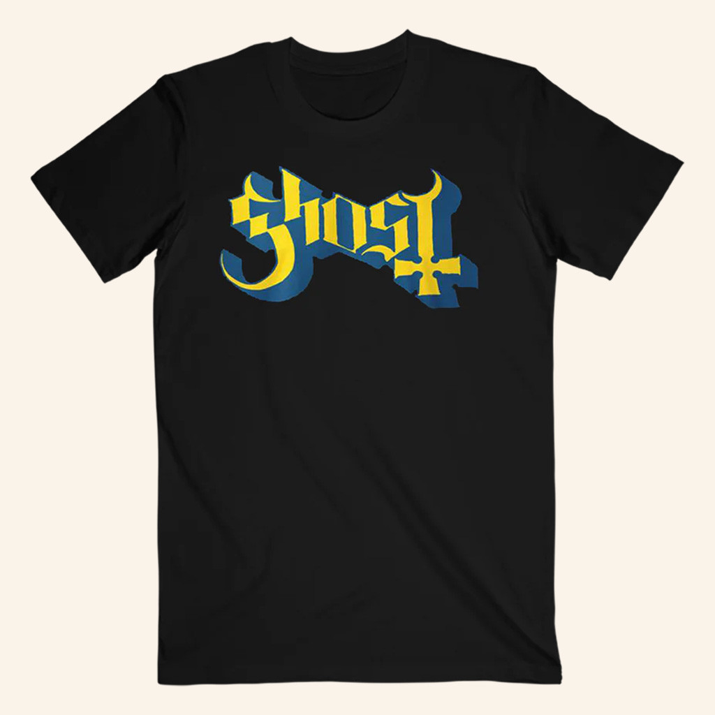 Ghost Merch Blue and Yellow Ghost Logo T-Shirt Christmas Presents For Him