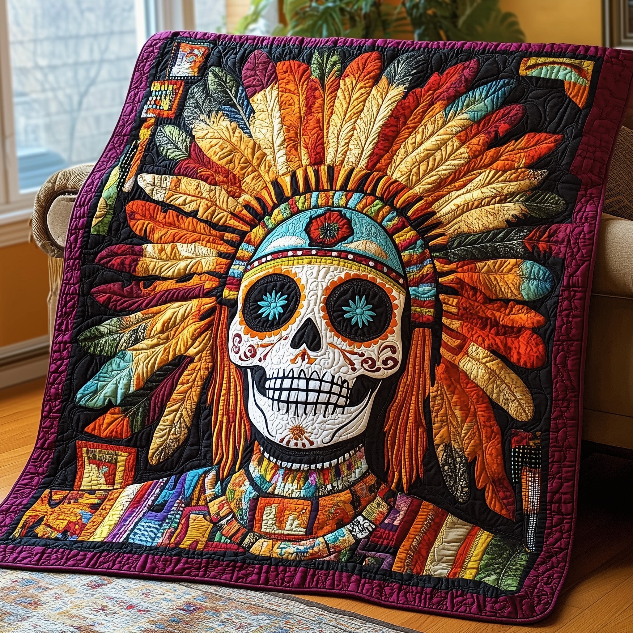 Ghost of the Wild Quilted Blanket Cute Bed BlanketSkull Related Gifts Christmas