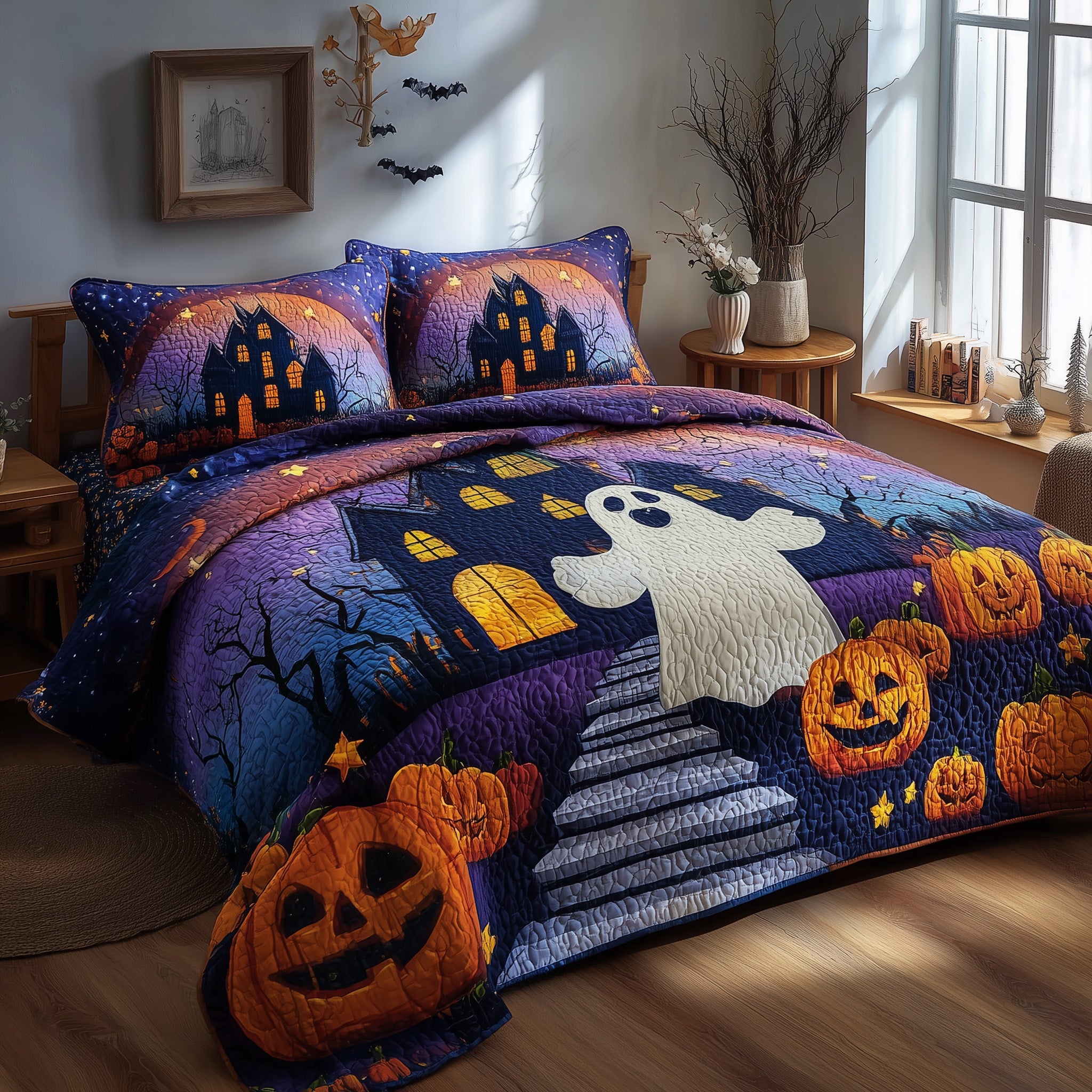 Ghost Parade Quilted Bedding Set Microfiber