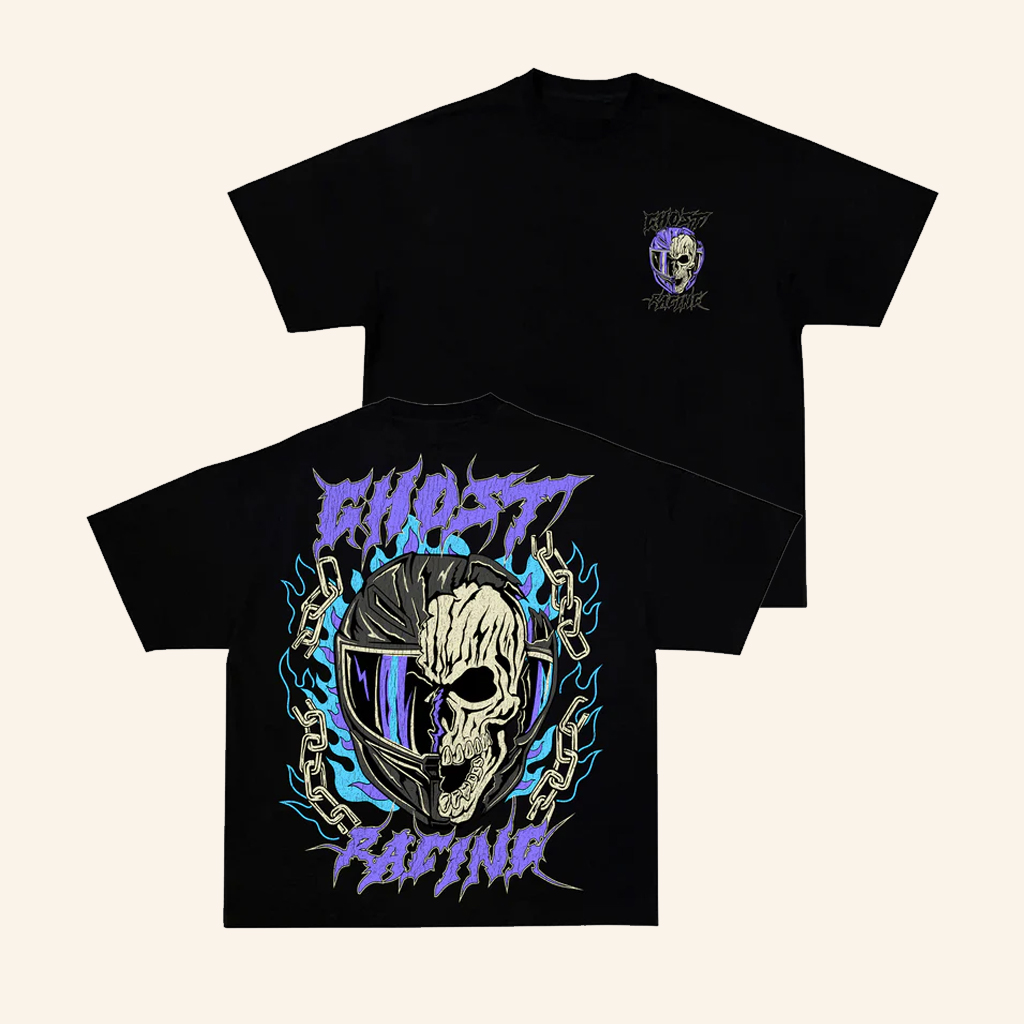 Ghost Racing Merch Split Skull Helmet Shirt Birthday Present For Dad