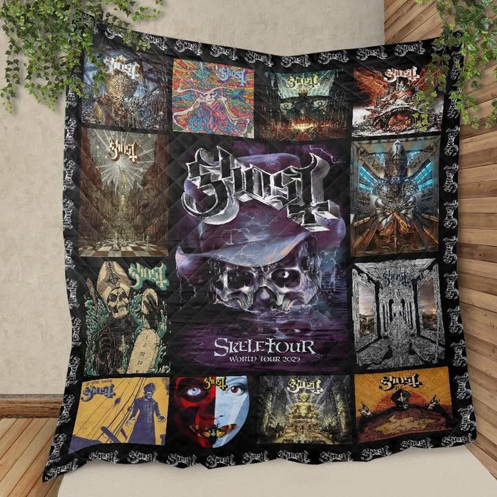 Ghost Skeleton Tour 2025 Quilted Blanket Rock Band Throw Blanket Merchandise Fan Gifts