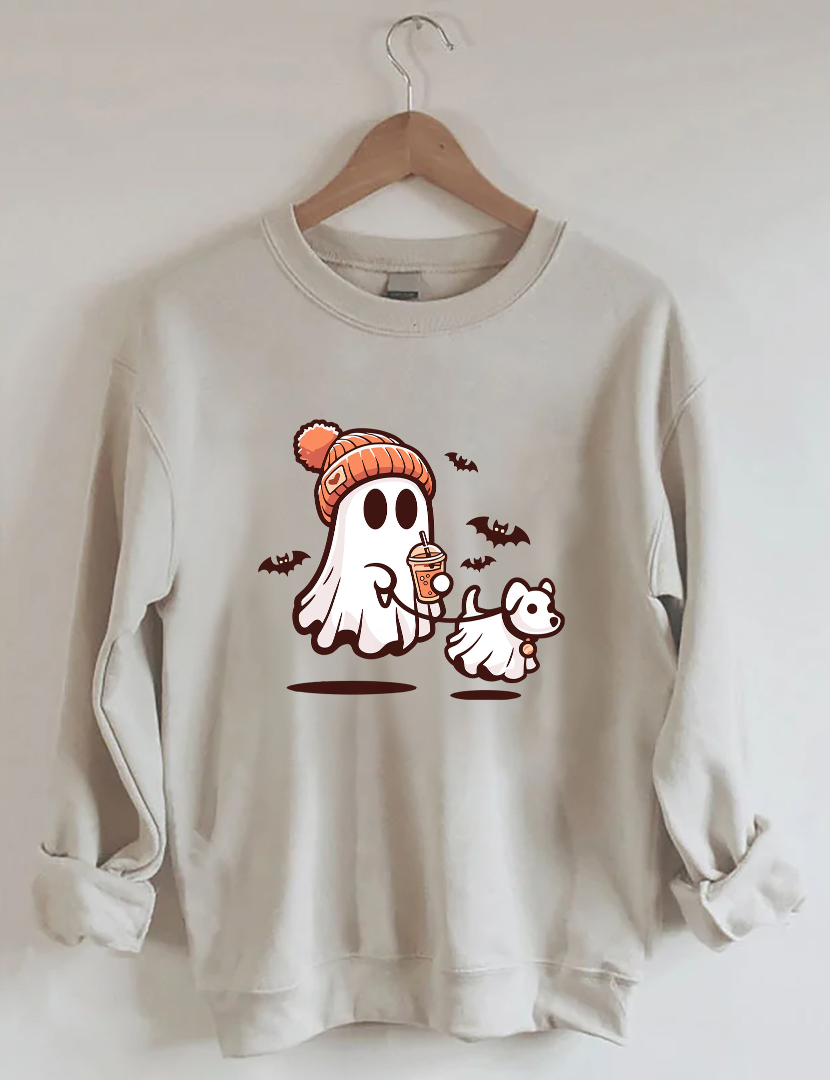 Ghost With Walking Dog Sweatshirt Halloween Inspired Funny Sweatshirt Dog Lover Presents