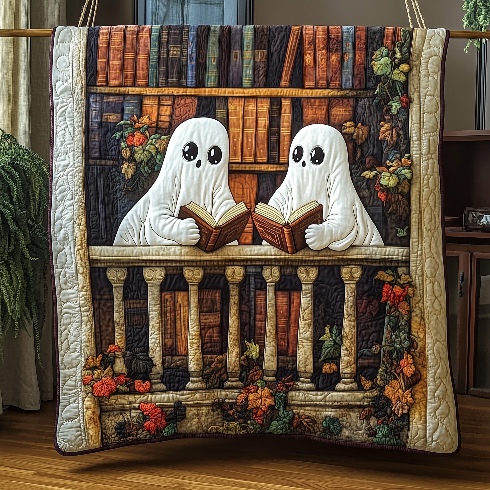Ghostly Chapters Quilted Blanket Cute Bed BlanketBook Themed Birthday Gifts