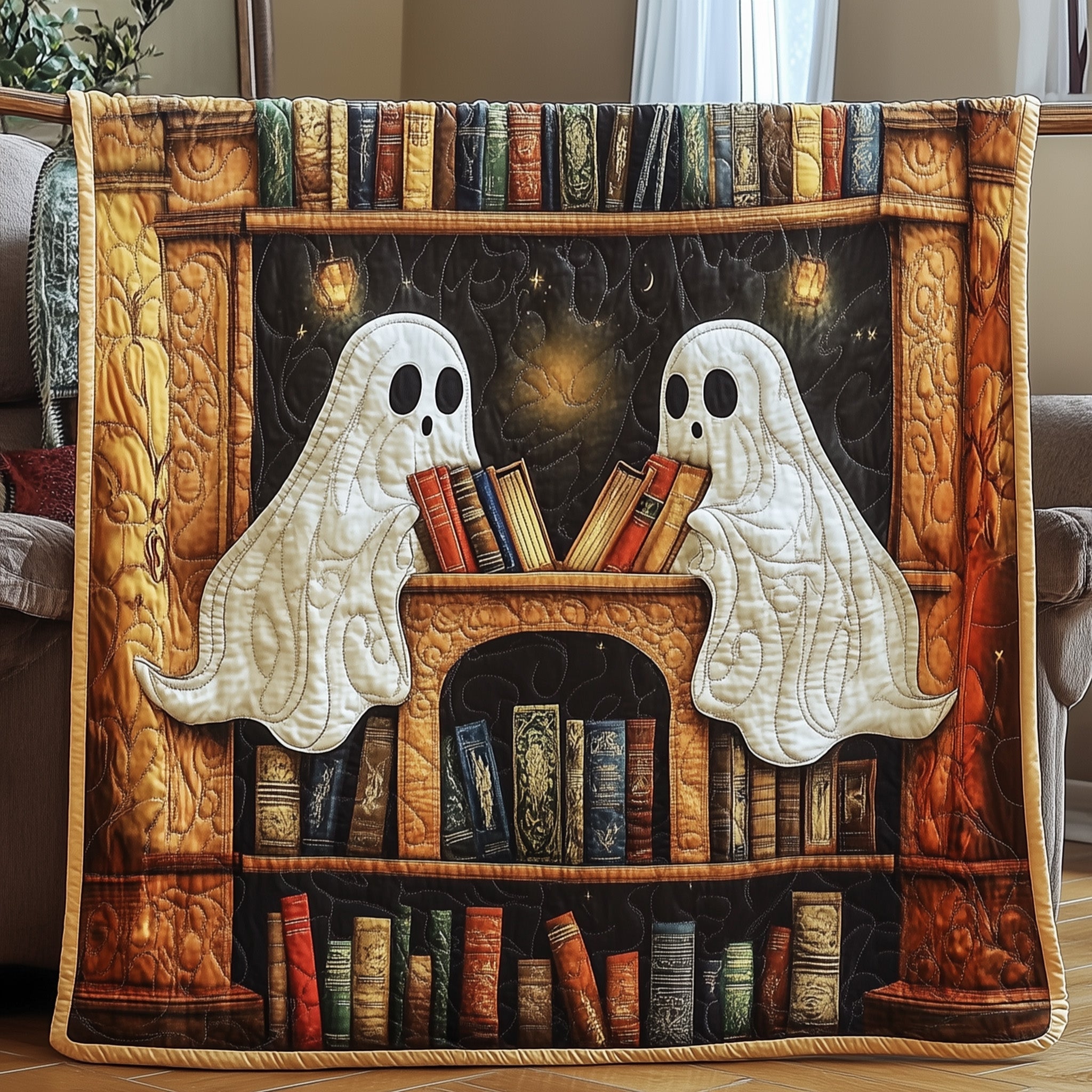 Ghostly Chapters Quilted Blanket Cute Bed BlanketBook Themed Birthday Presents