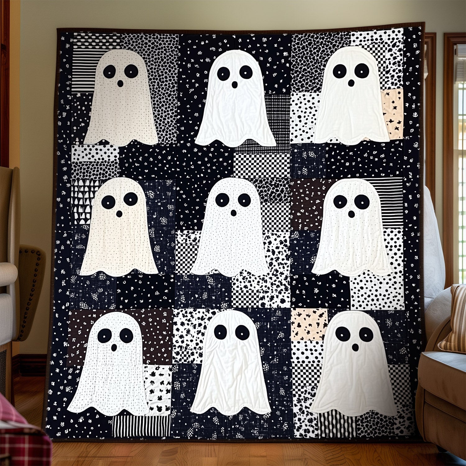 Ghostly Gathering Quilted Blanket Gift For Halloween