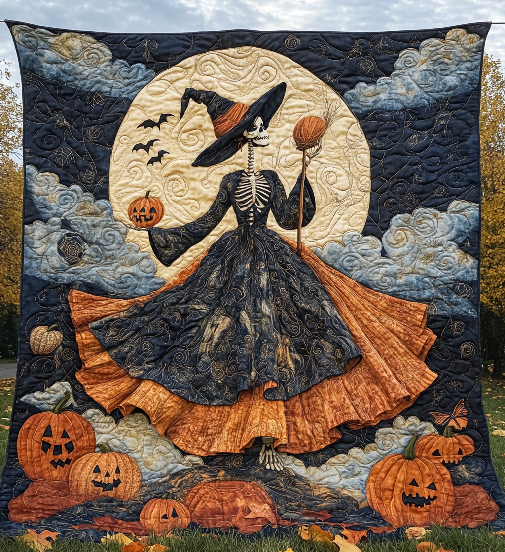 Ghostly Gathering Quilted Blanket Halloween Anniversary Gifts