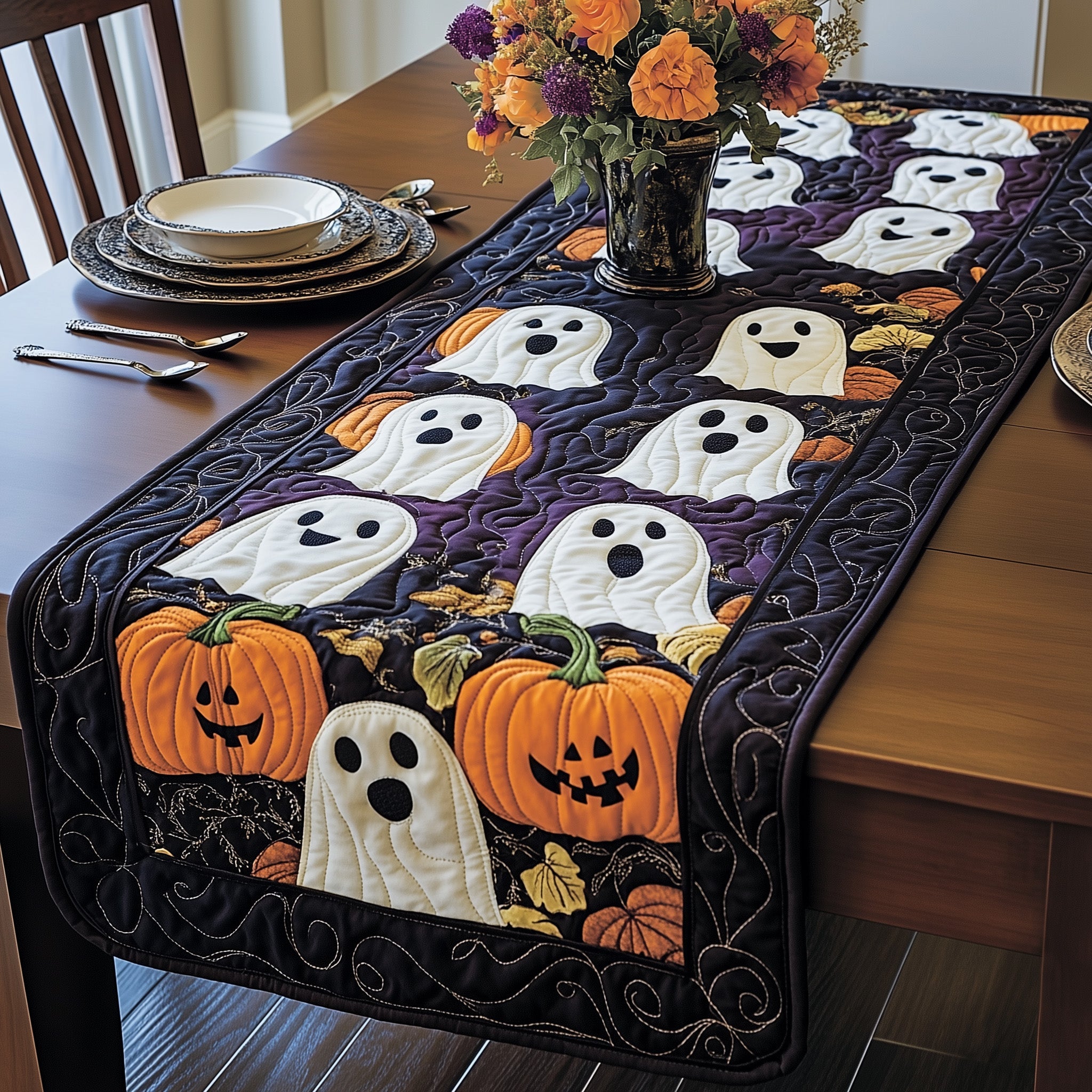 Ghostly Gathering Quilted Table Runner Christmas Table Runner Decoration